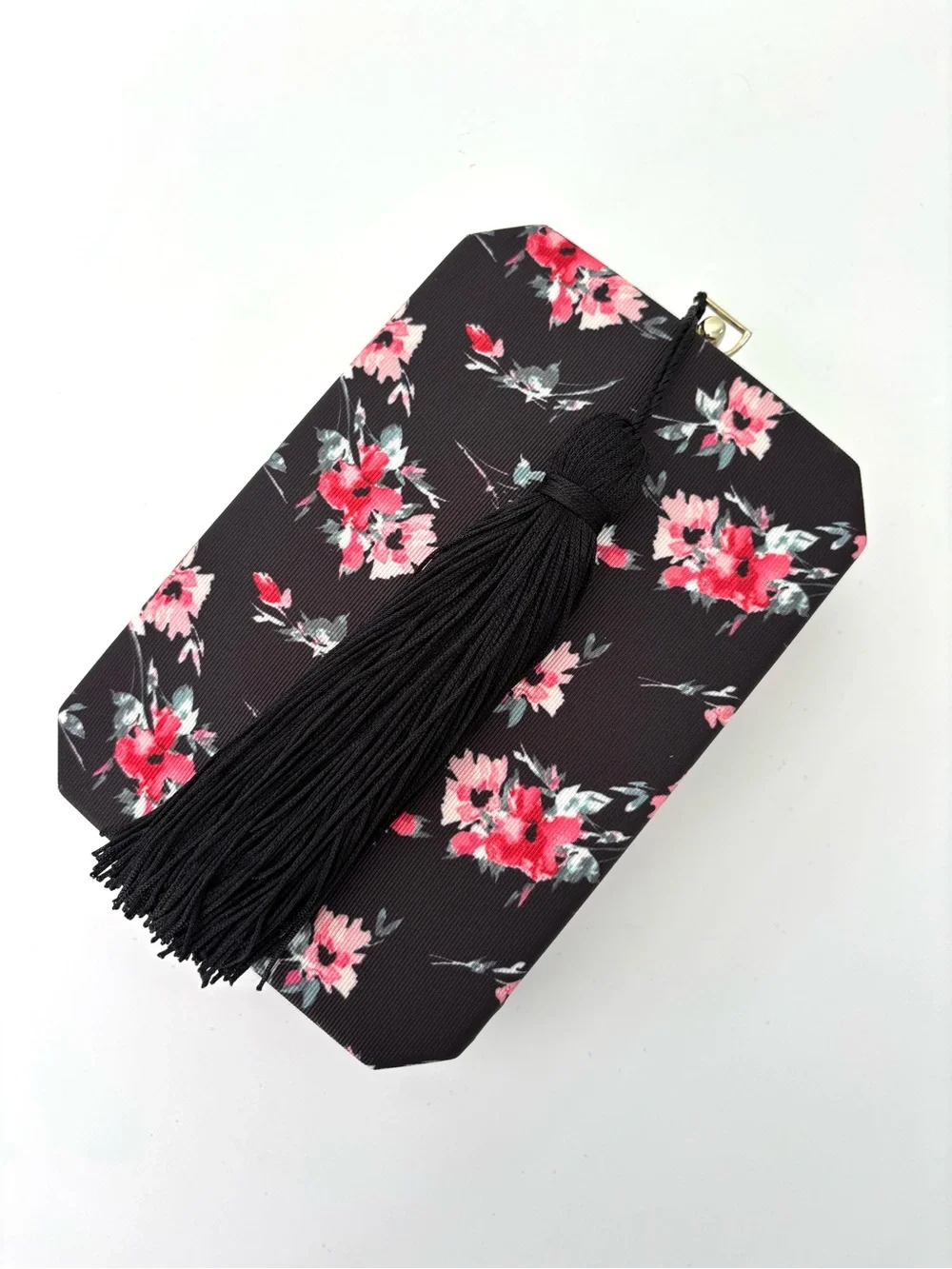 White House Black Market Black Floral Box Clutch Crossbody Bag NWT